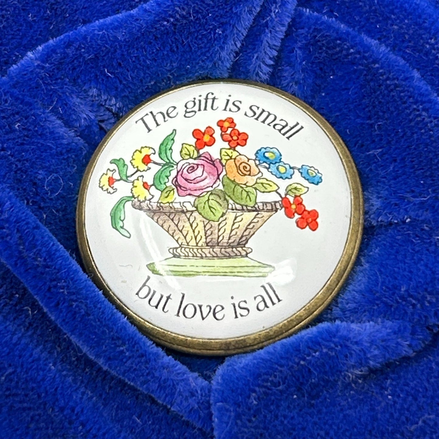 Vintage Halcyon Days Enamel Screw Top Jar "The Gift Is Small" Bilston England