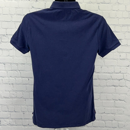 Express Fitted Pique Polo Shirt Mens S Small Navy Blue Short Sleeve Logo Cotton
