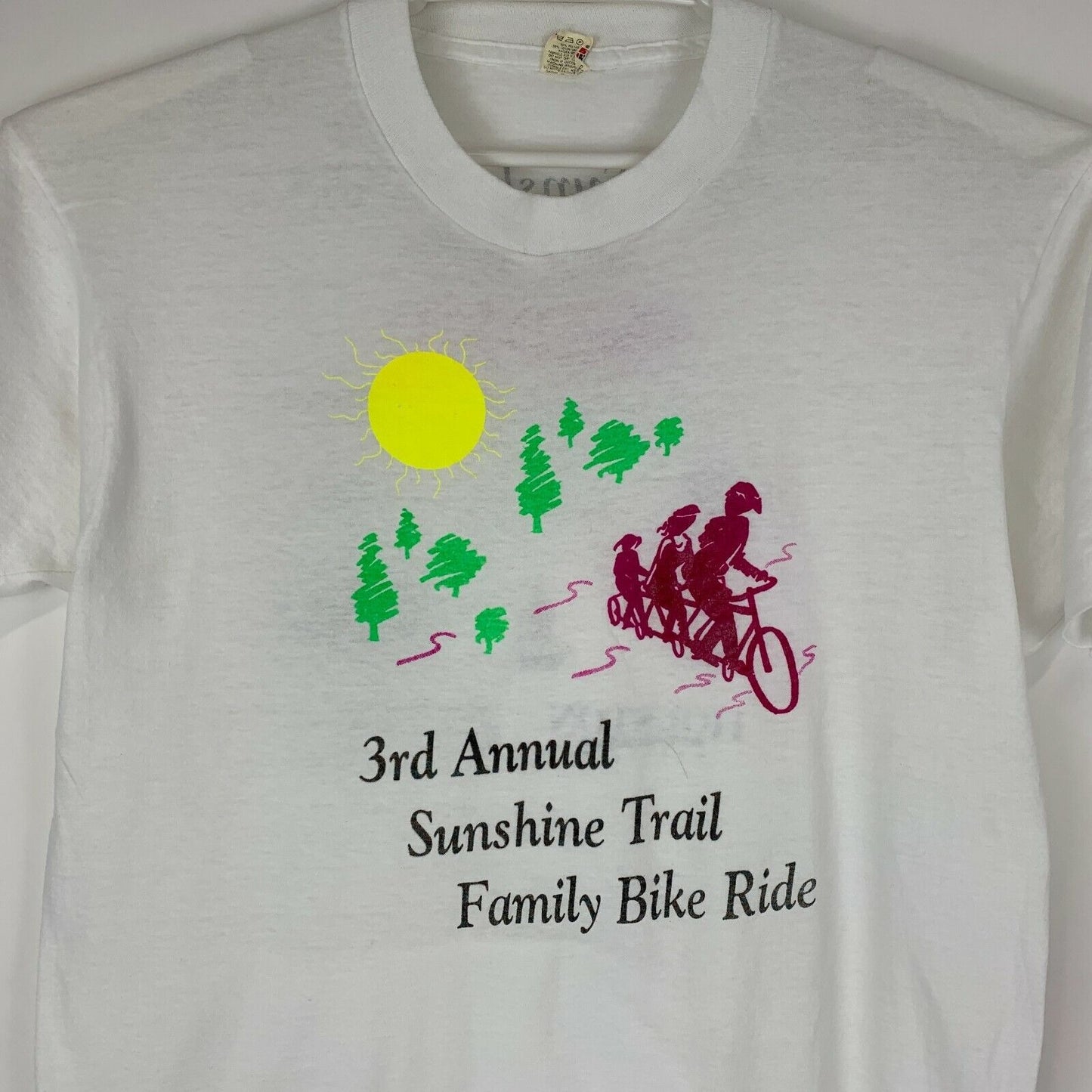 Vintage Sunshine Trail Family Bike Ride T Shirt Mens Medium Bicycle Texas White