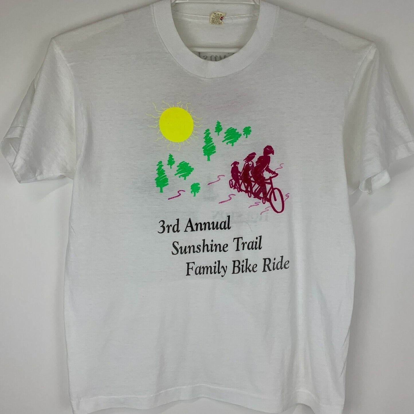 Vintage Sunshine Trail Family Bike Ride T Shirt Mens Medium Bicycle Texas White