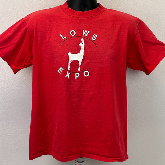 Vintage 90s Lows Expo T Shirt Llama Alpaca Made In USA Red Tee Mens L Large - Neon Vintage