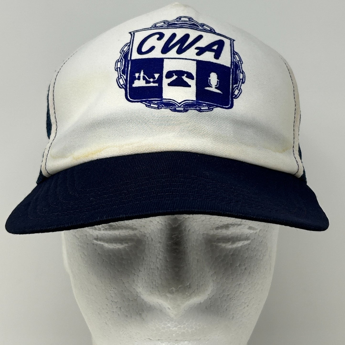 Vintage 80s CWA Communications Workers Trucker Hat Baseball Cap Snapback Blue - Neon Vintage