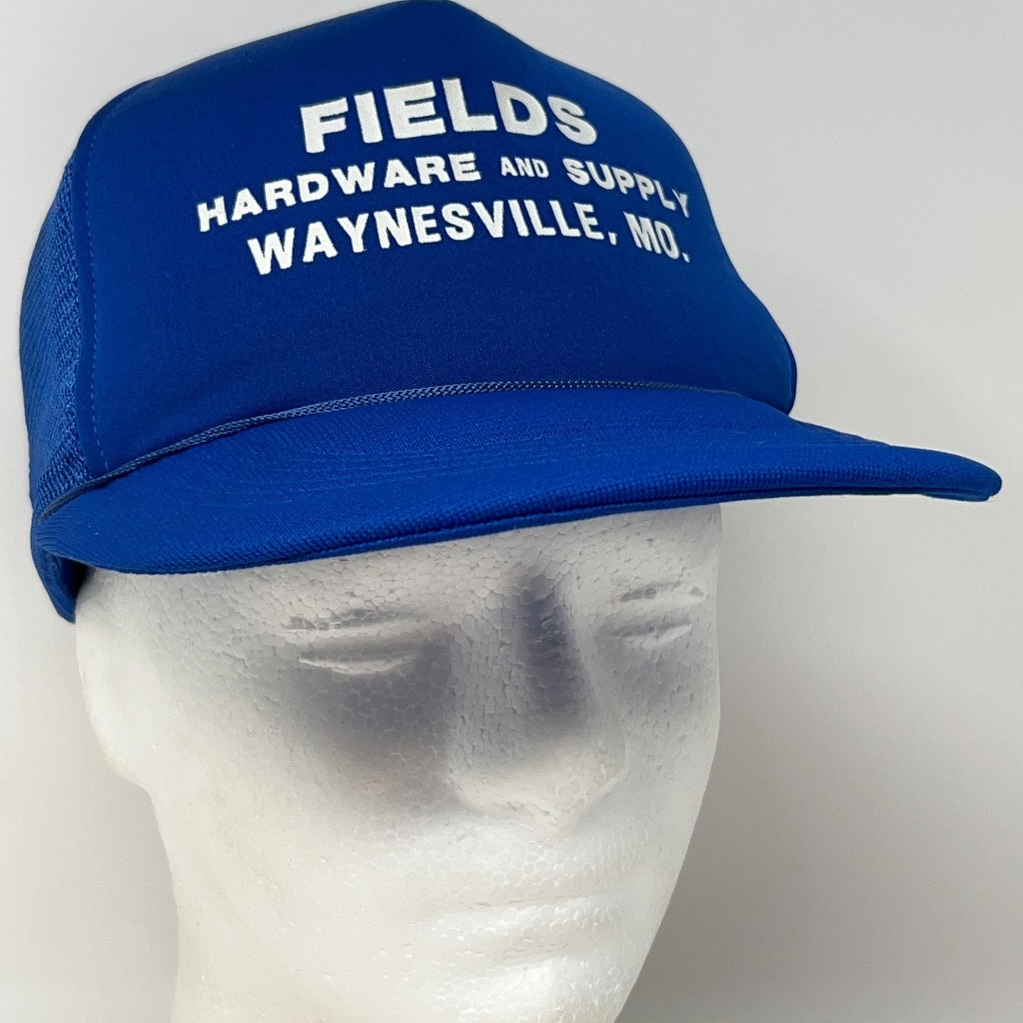 Vintage 80s Fields Hardware Trucker Hat Baseball Cap Waynesville Snapback Blue