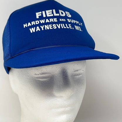 Vintage 80s Fields Hardware Trucker Hat Baseball Cap Waynesville Snapback Blue