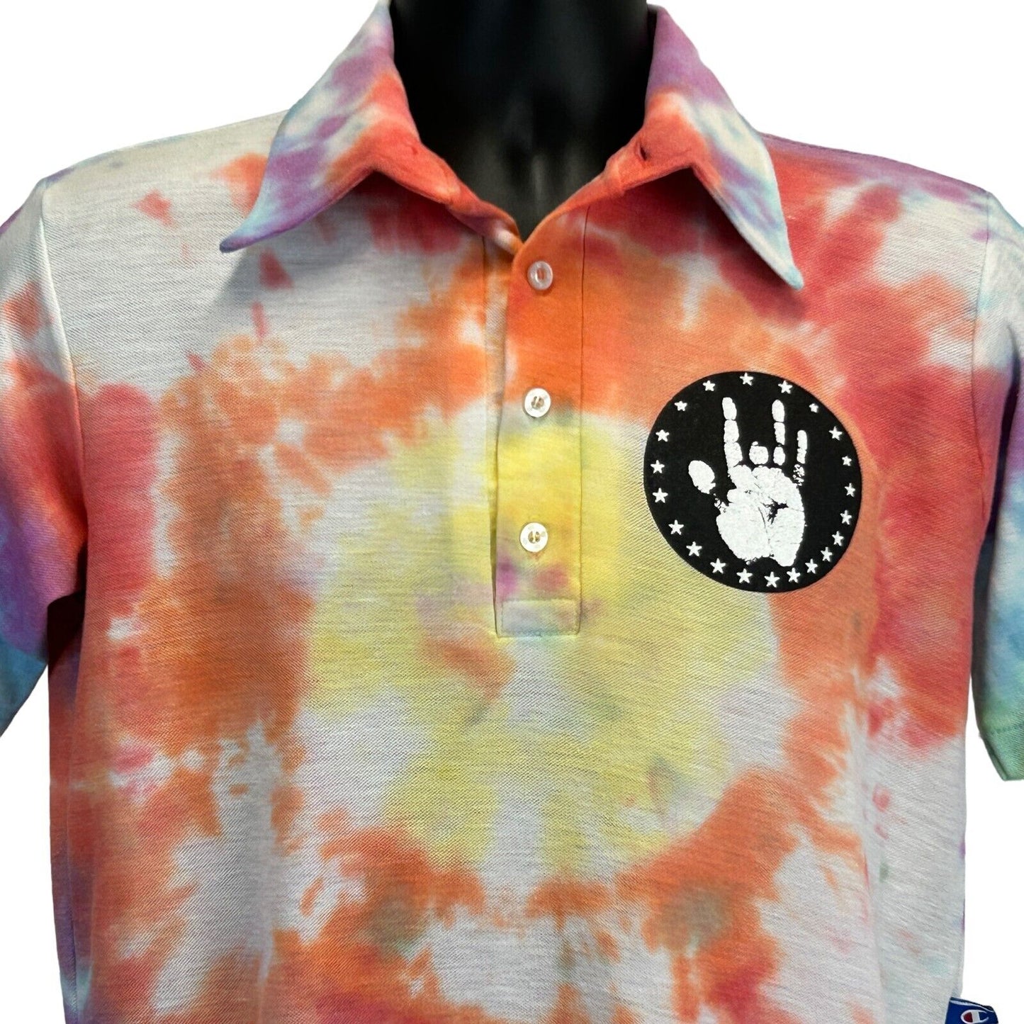 Grateful Dead Jerry Garcia Hand Vintage 80s Polo T Shirt Tie Dye Champion Medium