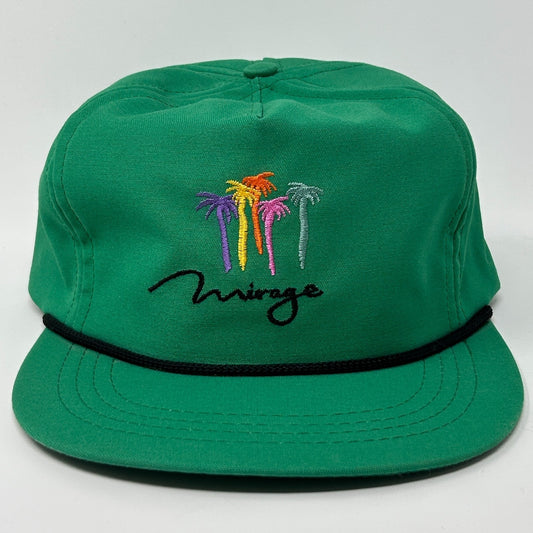 Vintage 90s Mirage Las Vegas Hat Baseball Cap Casino Rope Corded Strapback Green
