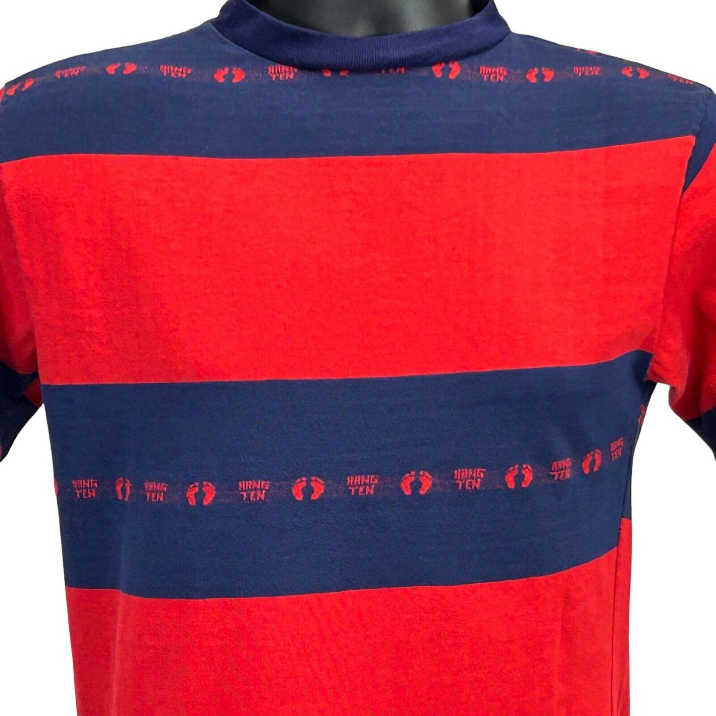 Camiseta vintage Hang Ten Surfer para hombre, con rayas azules pequeñas, estilo skater surfista, años 70 y 80