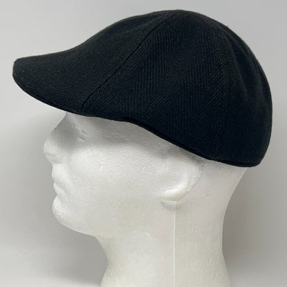Wool Blend Herringbone Flat Cap Hat Ivy Newsboy Cabbie Driving Scally Black S-M