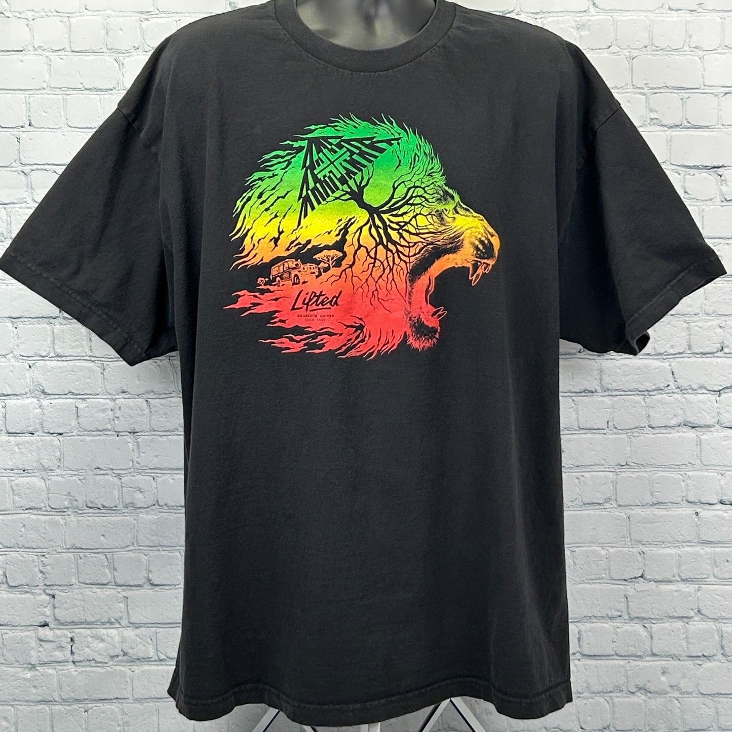 LRG Lifted Research Group Lion African Safari T Shirt Black Tee Mens 3XL XXXL