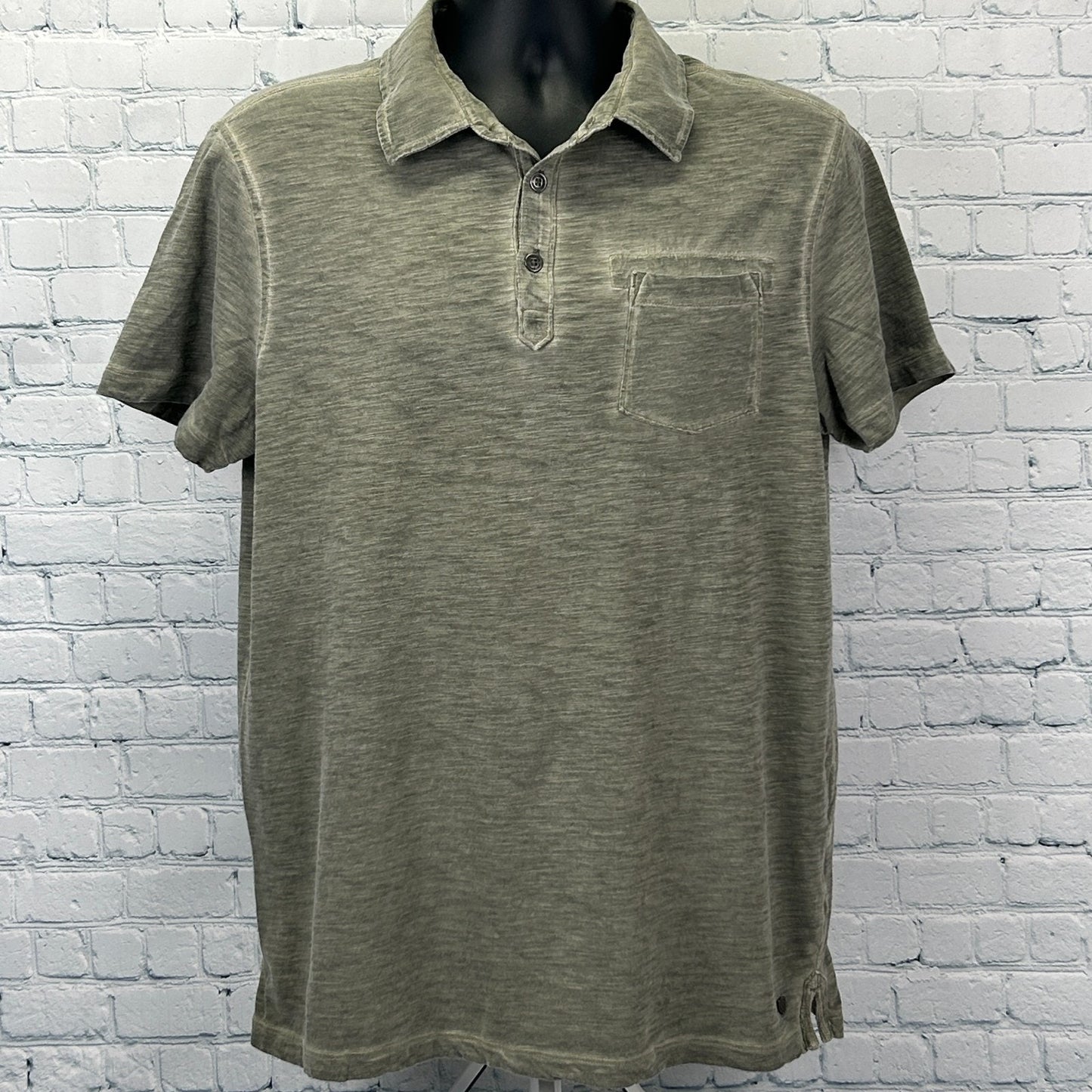 Rock & Republic Polo Shirt Distressed Look Short Sleeve Green L Large