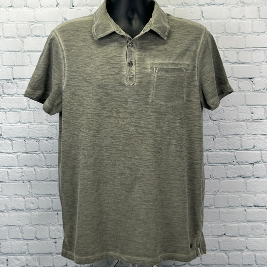Rock & Republic Polo Shirt Distressed Look Short Sleeve Green L Large