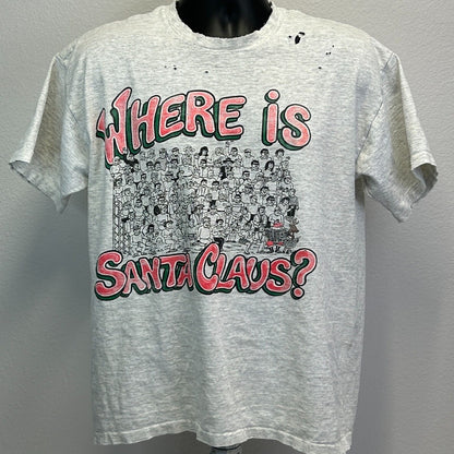 Vintage Distressed Where Is Santa Claus T Shirt Mens Large Christmas Waldo Gray