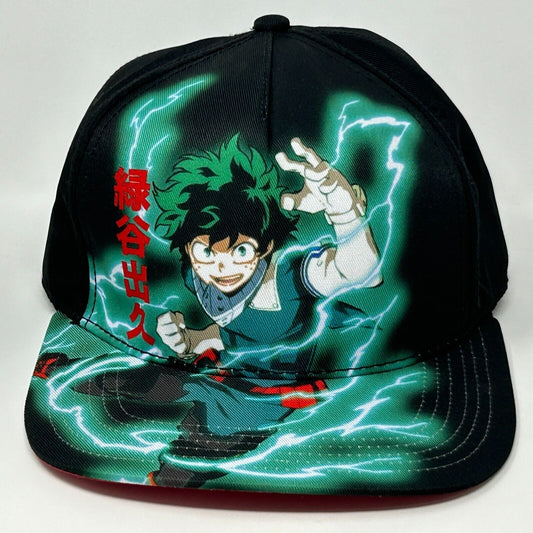 My Hero Academia Izuku Midoriya Hat Cap Black Manga Anime Deku 6 Panel Snapback - Neon Vintage