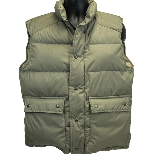 Eddie Bauer Down Puffer Vest Large Vintage 80s Outdoors Hiking Mens Light Green