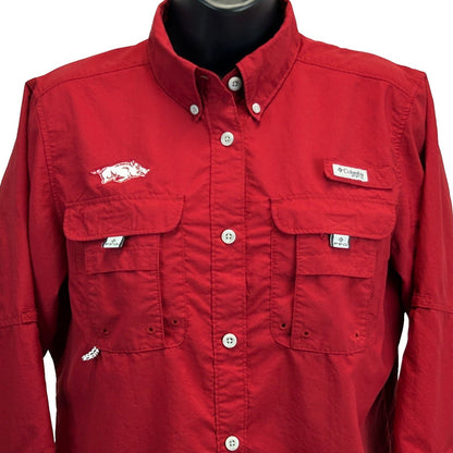 Arkansas Razorbacks Columbia PFG Womens Button Front Shirt Small Red University