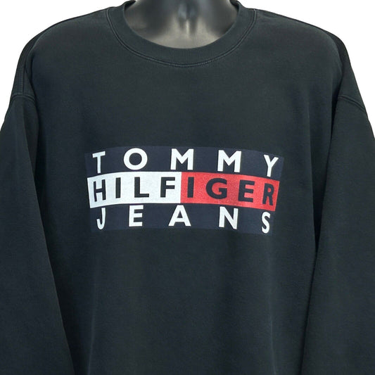 Sudadera Tommy Hilfiger Jeans Vintage 90s 2XL negra de calle fabricada en EE. UU.