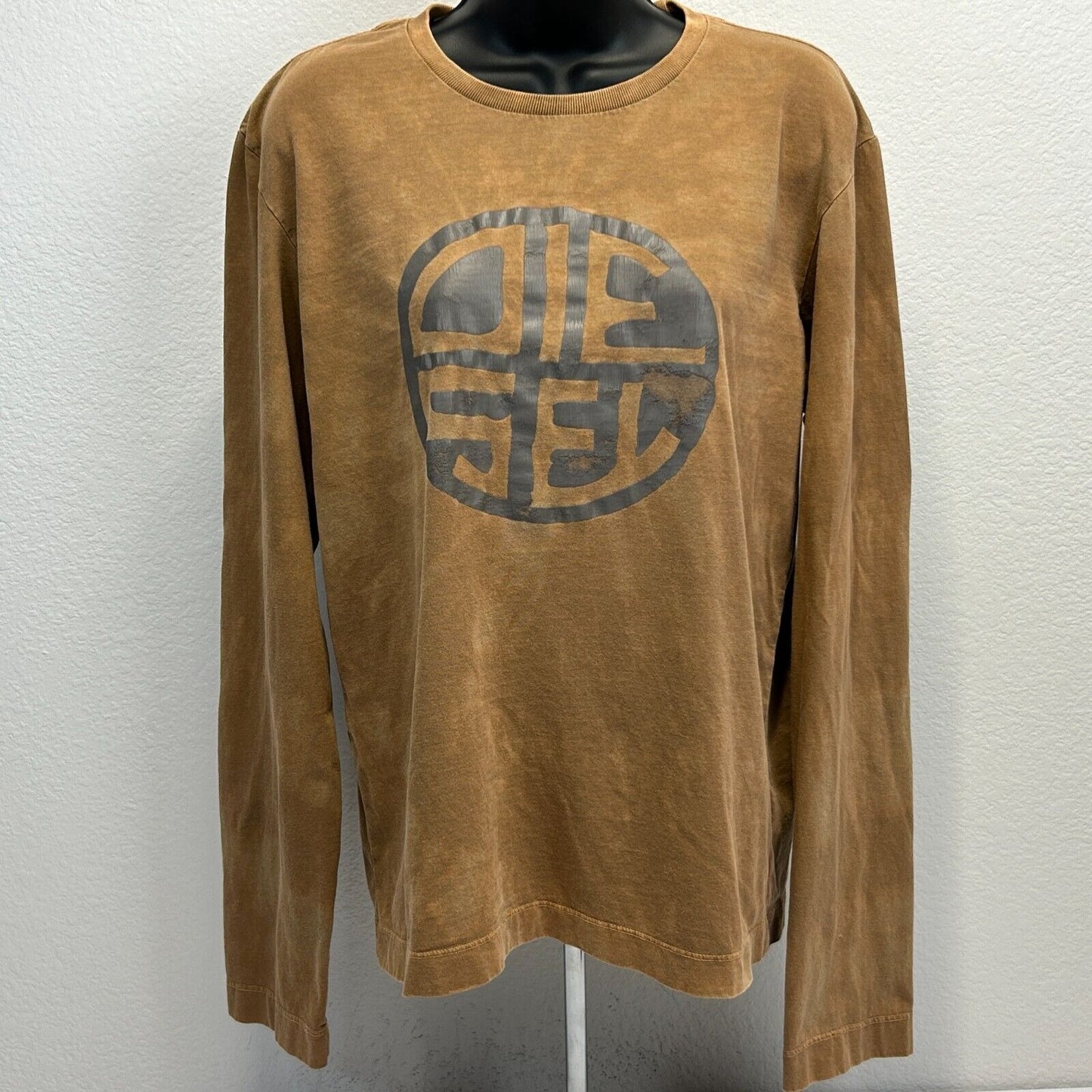 Diesel Womens Tie Dye T Shirt Large Long Sleeve Logo Graphic Tee Brown