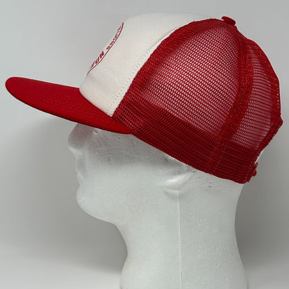 Vintage Deer River Lions Club Wild Rice Run Trucker Hat Cap Red 80s Snapback USA