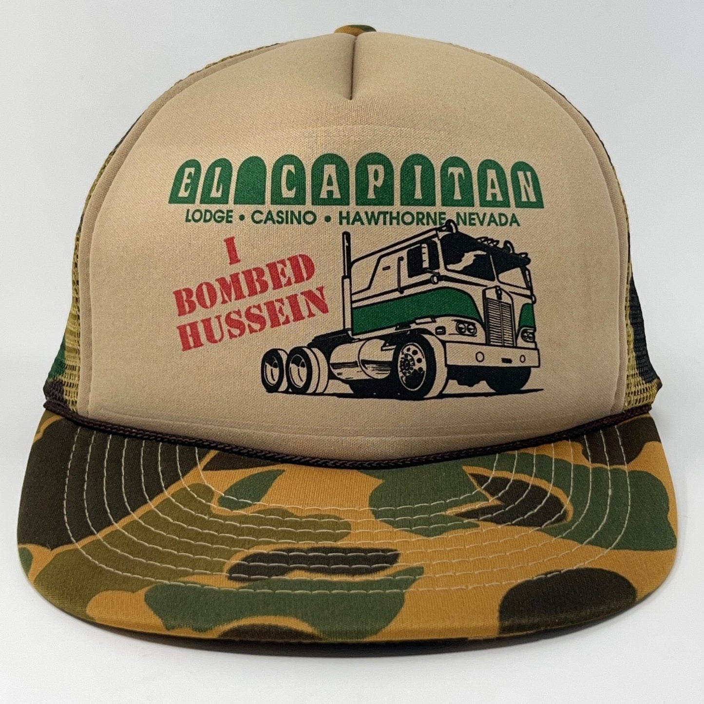 Vintage El Capitan Casino Trucker Hat Baseball Cap Camo Iraq War Snapback Beige