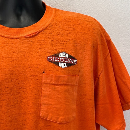 Vintage Distressed Ben Ciccone Inc T Shirt Mens XL X-Large Orange Construction