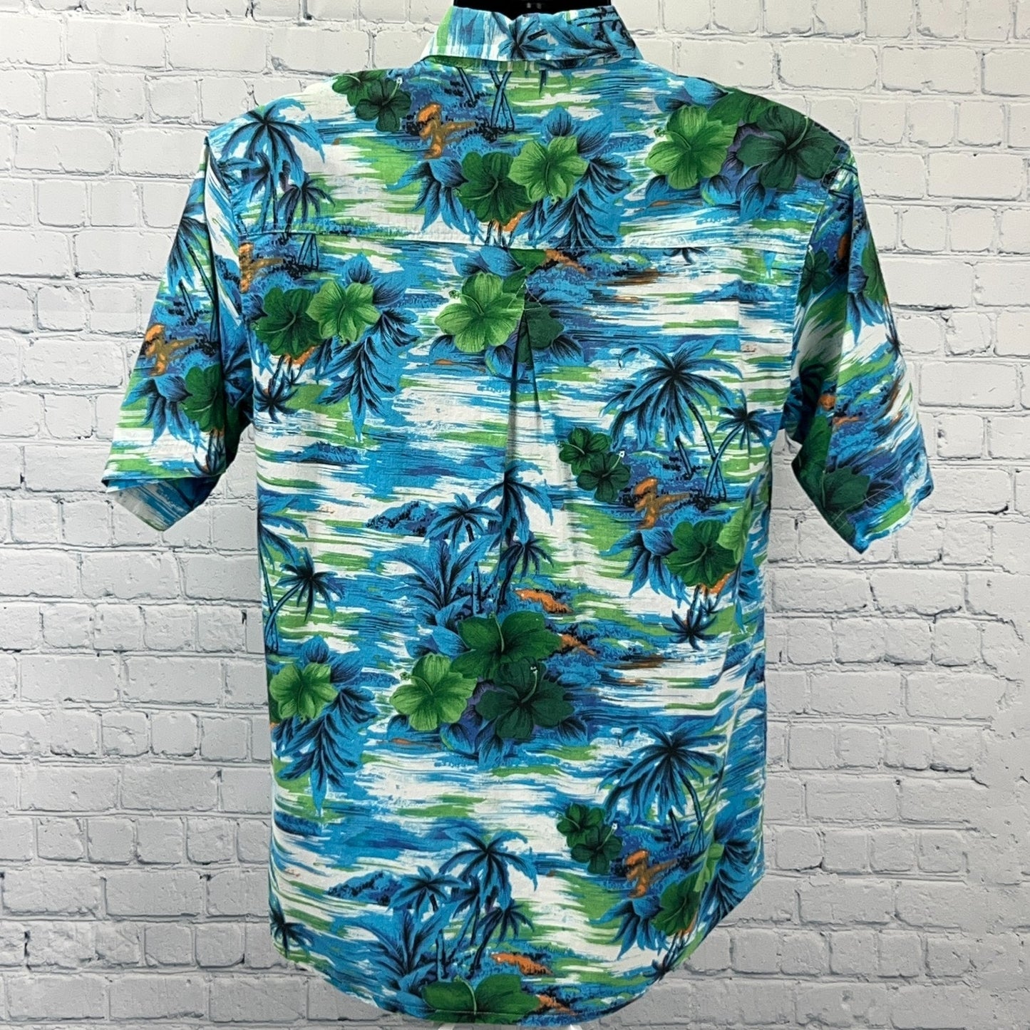 Vintage 90s Bruno Hawaiian Button Front Shirt Blue Beach Short Sleeve M Medium