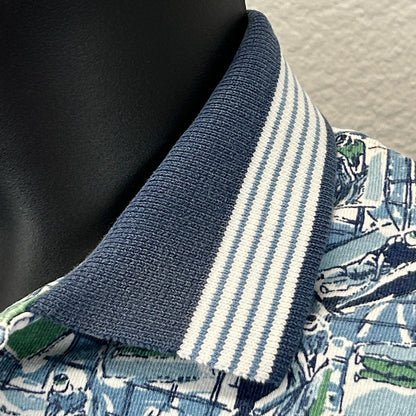 Vintage 90s Chip Beck Golf Polo Shirt Golfer Golfing AOP SS Blue S Small