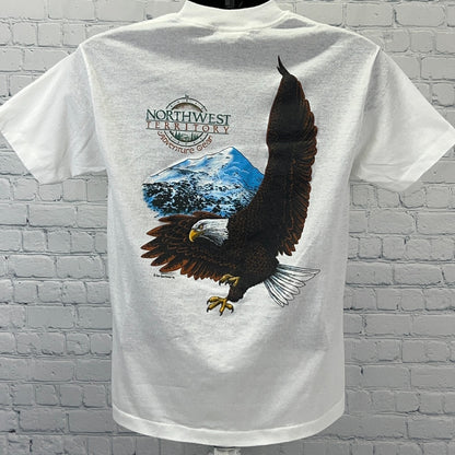 Vintage 90s Northwest Territory Adventure Gear T Shirt Bald Eagle White M Medium
