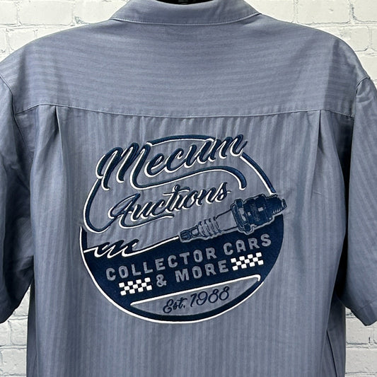 Mecum Auctions Hawaiian Camp Shirt Gray Collector Cars Button Front L Large - Neon Vintage