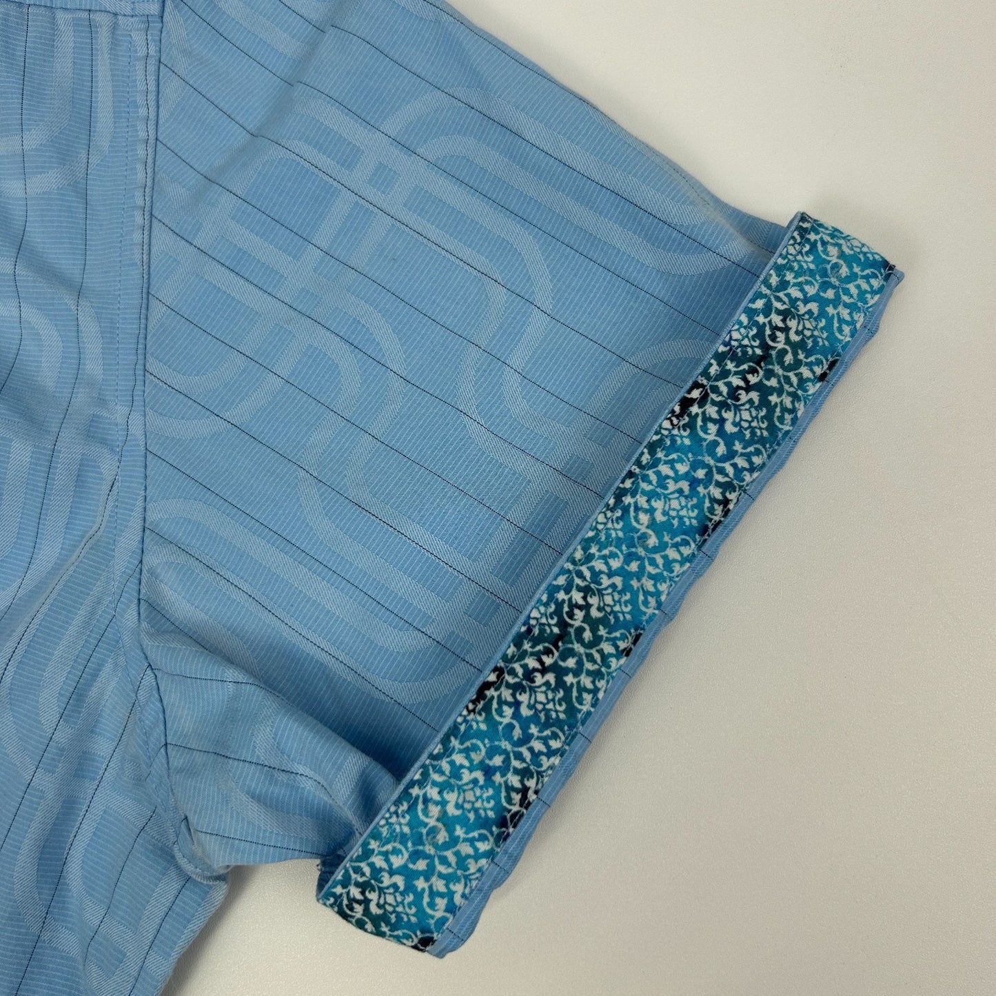 Robert Graham Paisley Button Front Shirt Short Sleeve Blue Mens L Large