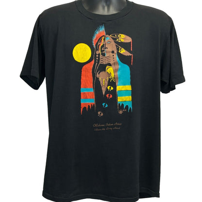 Oklahoma Indian Artist Larry Hood Vintage 80s T Shirt Large American Mens Black
