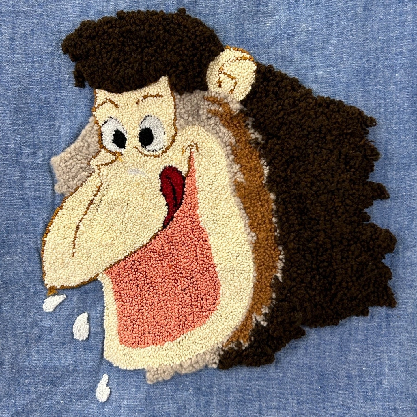 Vintage 70s Orangutan Button Front Shirt Denim Chambray Chenille Blue XL X-Large