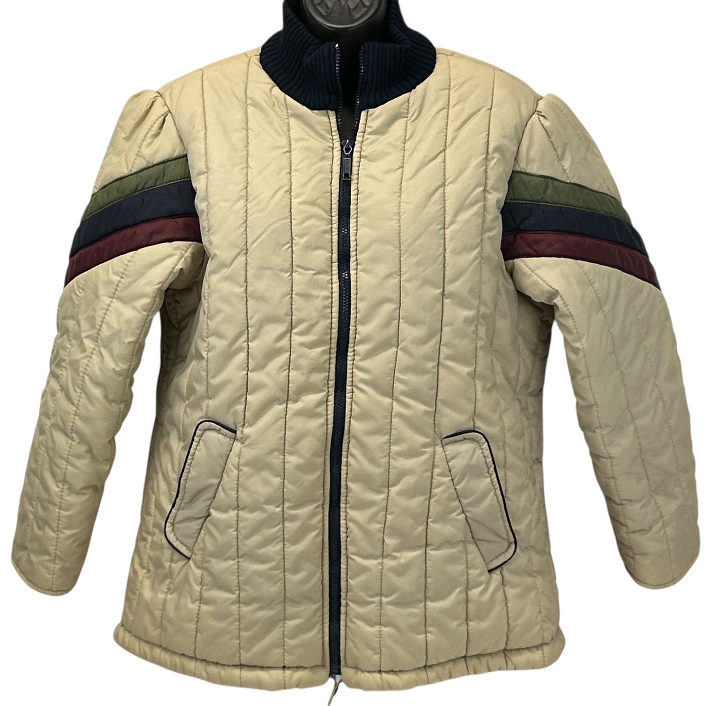 Vintage 80s Snow Weather Puffer Ski Jacket Skier Skiing Beige Womens 20 1/2