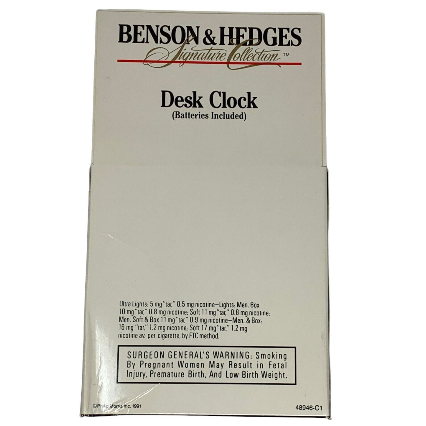 Vintage Benson & Hedges Cigarettes Desk Clock 90s Tobacciana Black New