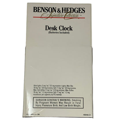 Vintage Benson & Hedges Cigarettes Desk Clock 90s Tobacciana Black New