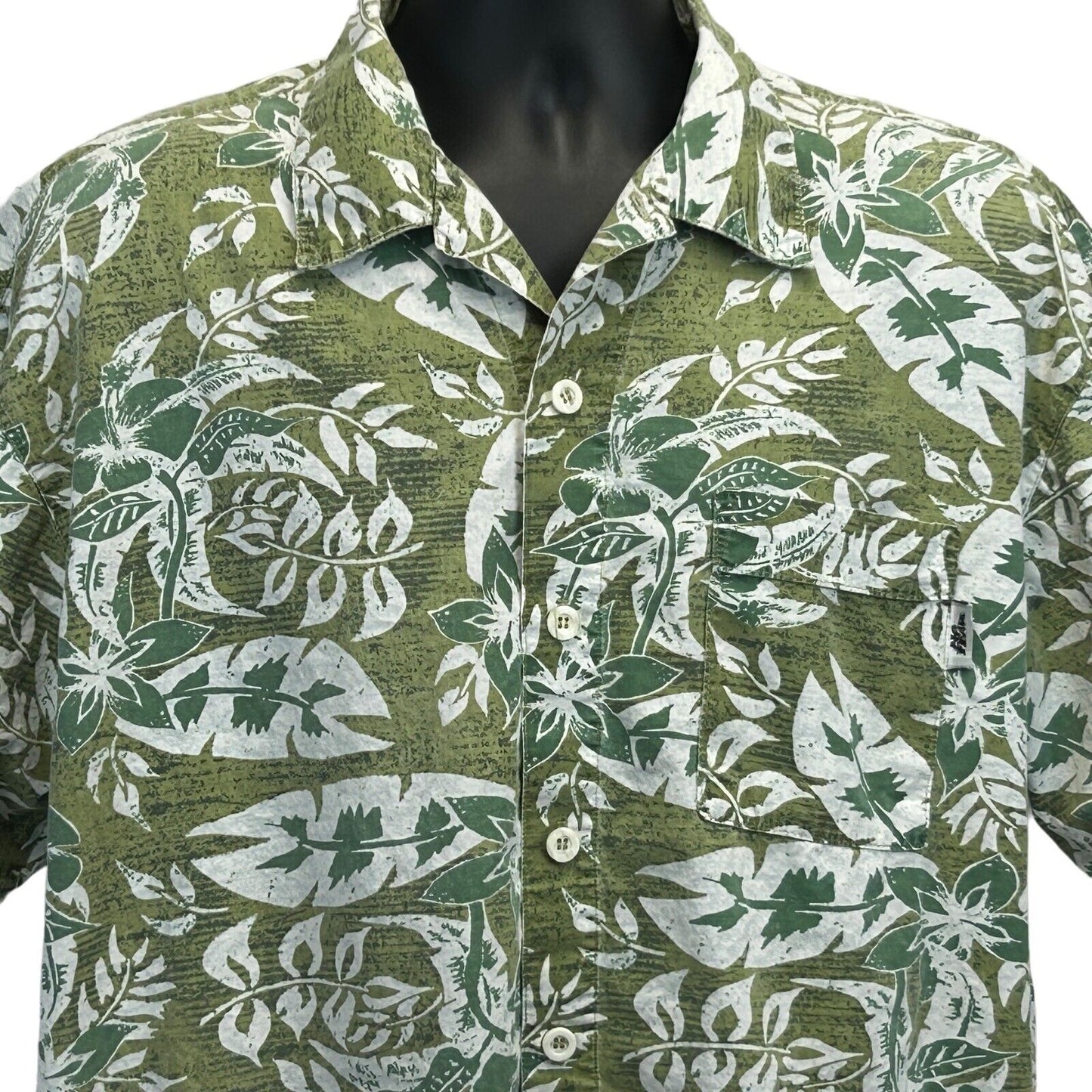 Camisa hawaiana vintage de los años 90 con botones grandes en el frente, estilo campamento, para hombre, color verde, fabricada en EE. UU.