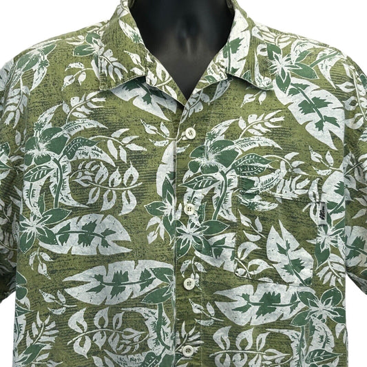 No Fear Vintage 90s Hawaiian Camp Shirt Large Button Front USA Made Mens Green