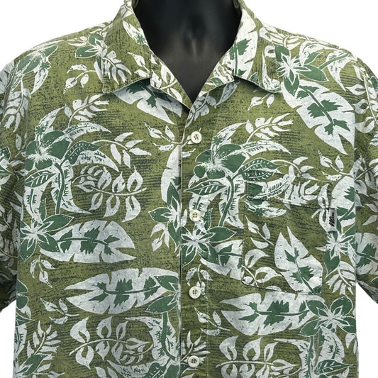 Camisa hawaiana vintage de los años 90 con botones grandes en el frente, estilo campamento, para hombre, color verde, fabricada en EE. UU.