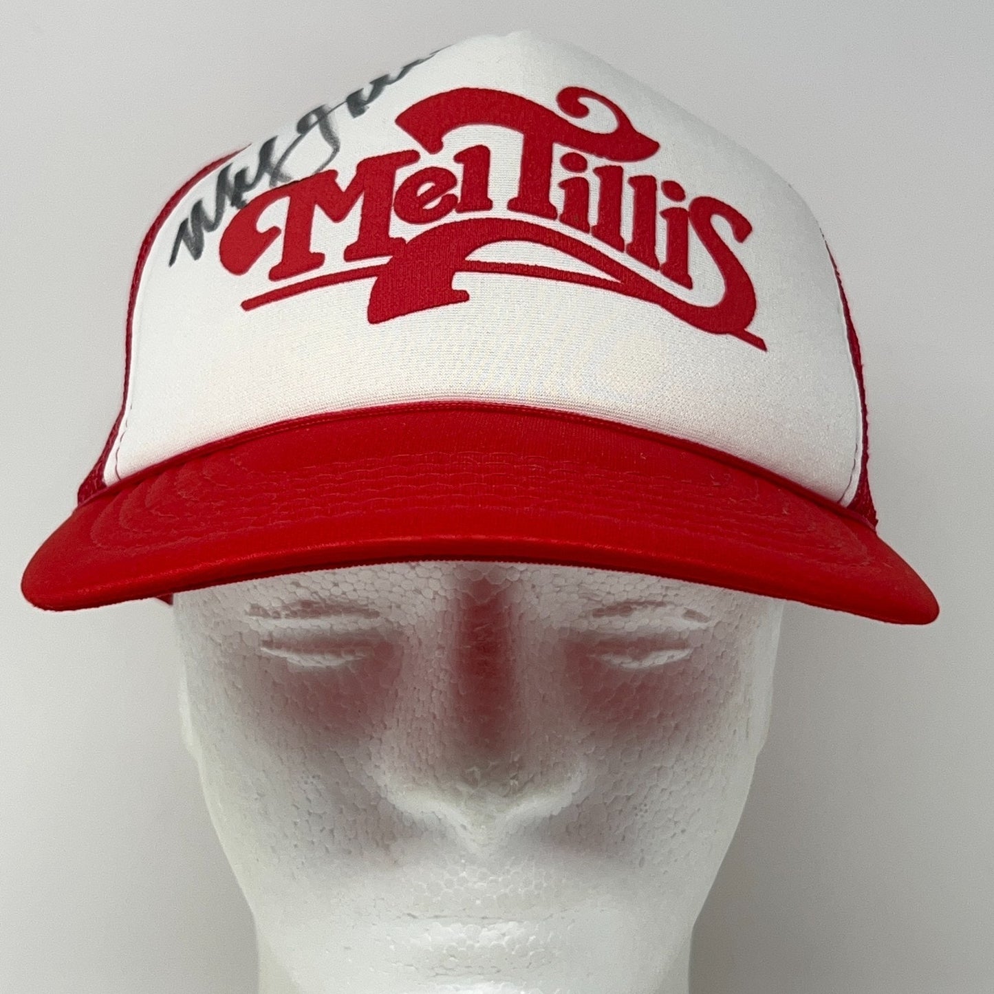 Vintage 90s Mel Tillis Signed Trucker Hat Baseball Cap Autographed Snapback Red