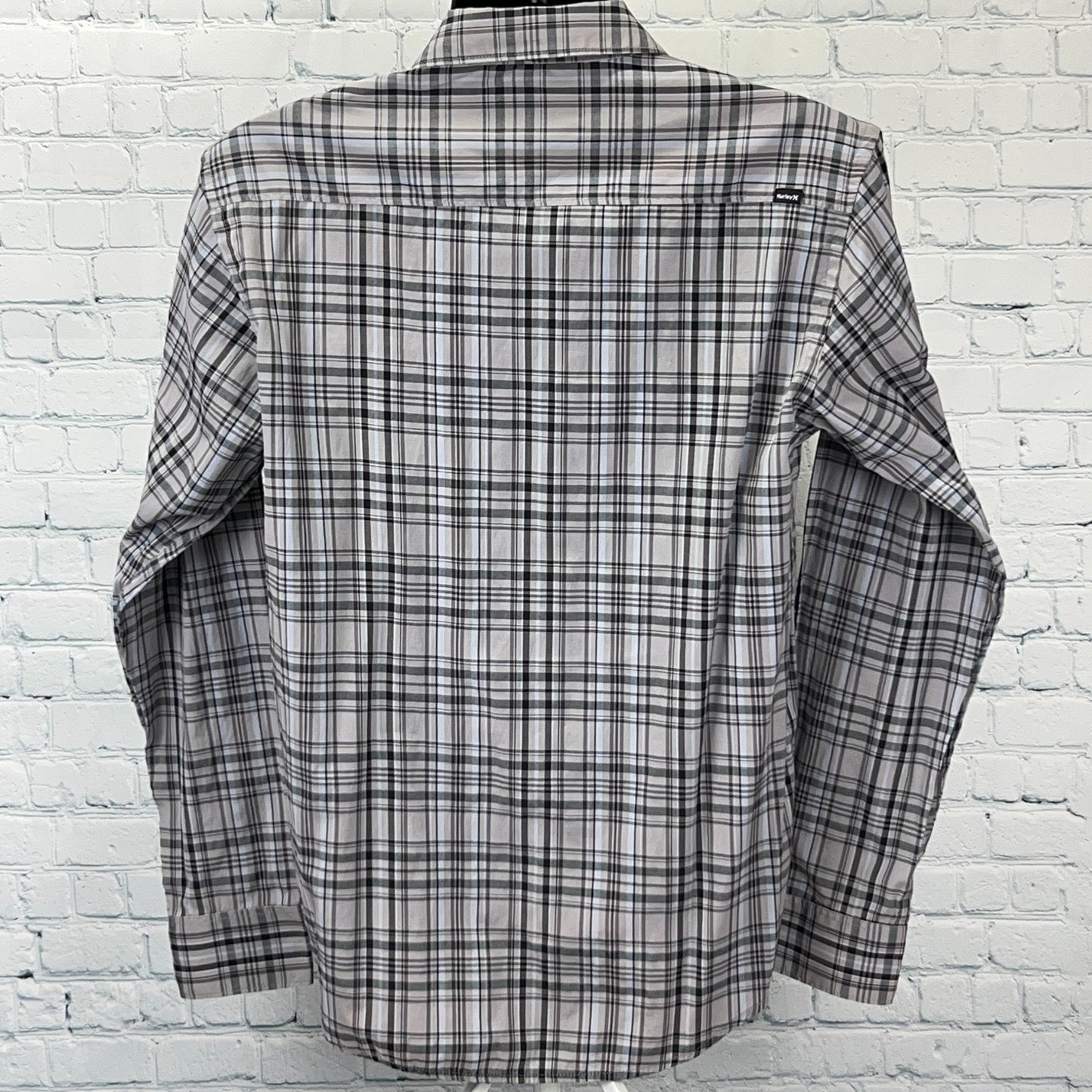 Hurley Plaid Button Front Shirt Gray Surfer Surfing Long Sleeve Mens M Medium
