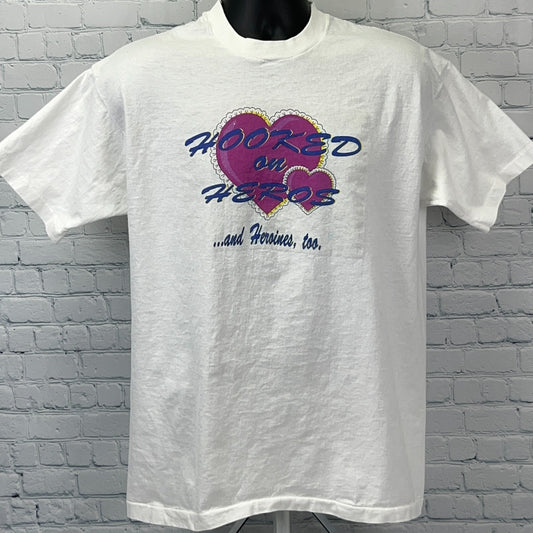 Vintage 90s Heros and Heroines Books T Shirt Bantam Loveswept USA White L Large
