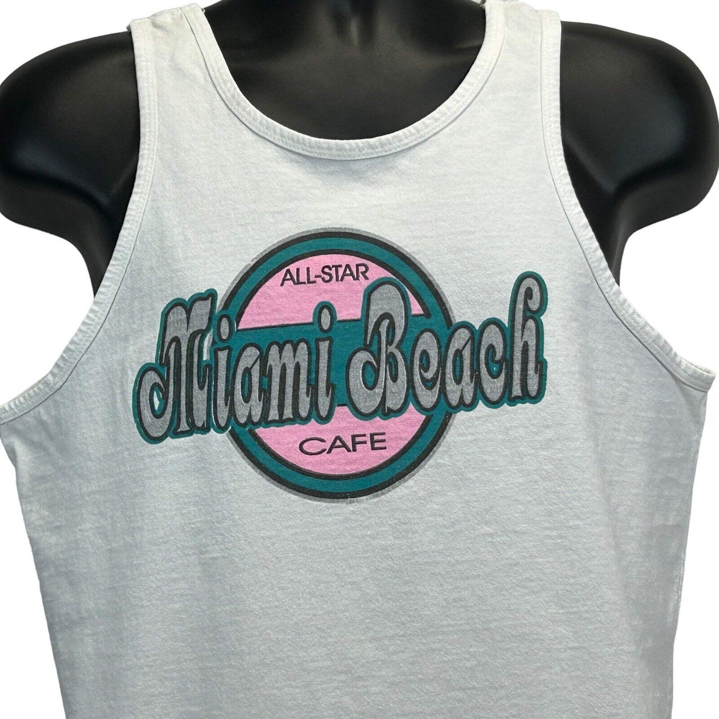 Camiseta sin mangas All Star Cafe Miami Beach, talla mediana, estilo vintage, años 90, para hombre, color blanco