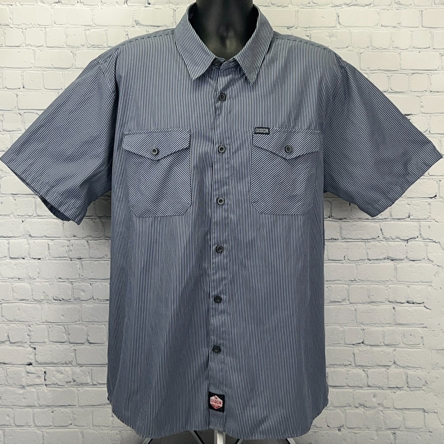 Dixxon Workforce Hickory Striped Button Front Shirt 2XL XXL Gray Short Sleeve