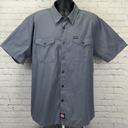 Dixxon Workforce Hickory Striped Button Front Shirt 2XL XXL Gray Short Sleeve