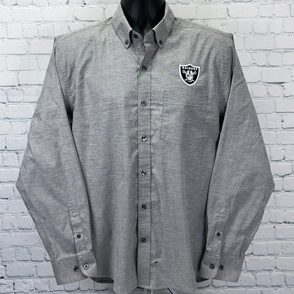 Las Vegas Raiders Button Front Shirt Gray NFL Long Sleeve Cutter & Buck M Medium