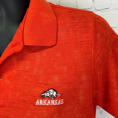 Vintage Arkansas Razorbacks Polo Shirt S Small NCAA Single Stitch Red Distressed