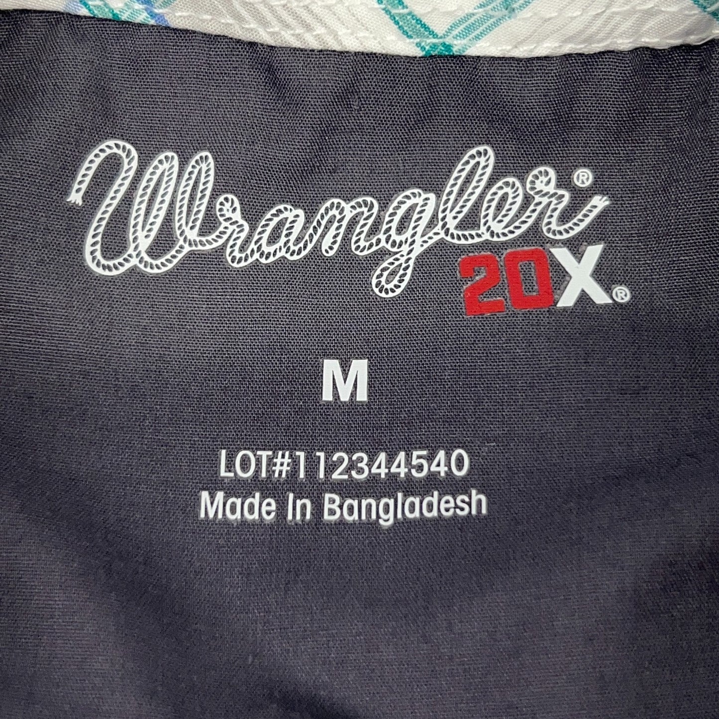 Wrangler 20X Pearl Snap Button Front Shirt White Plaid Long Sleeve M Medium