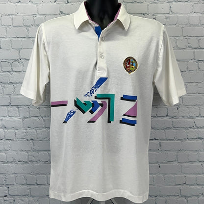 Vintage 80s Singapore Island Country Club Polo Shirt Golfing Golf White M Medium