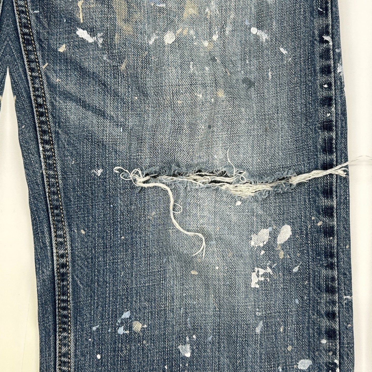 Levis 569 Loose Straight Jeans Distressed Paint Splattered Denim Blue Mens 30x31