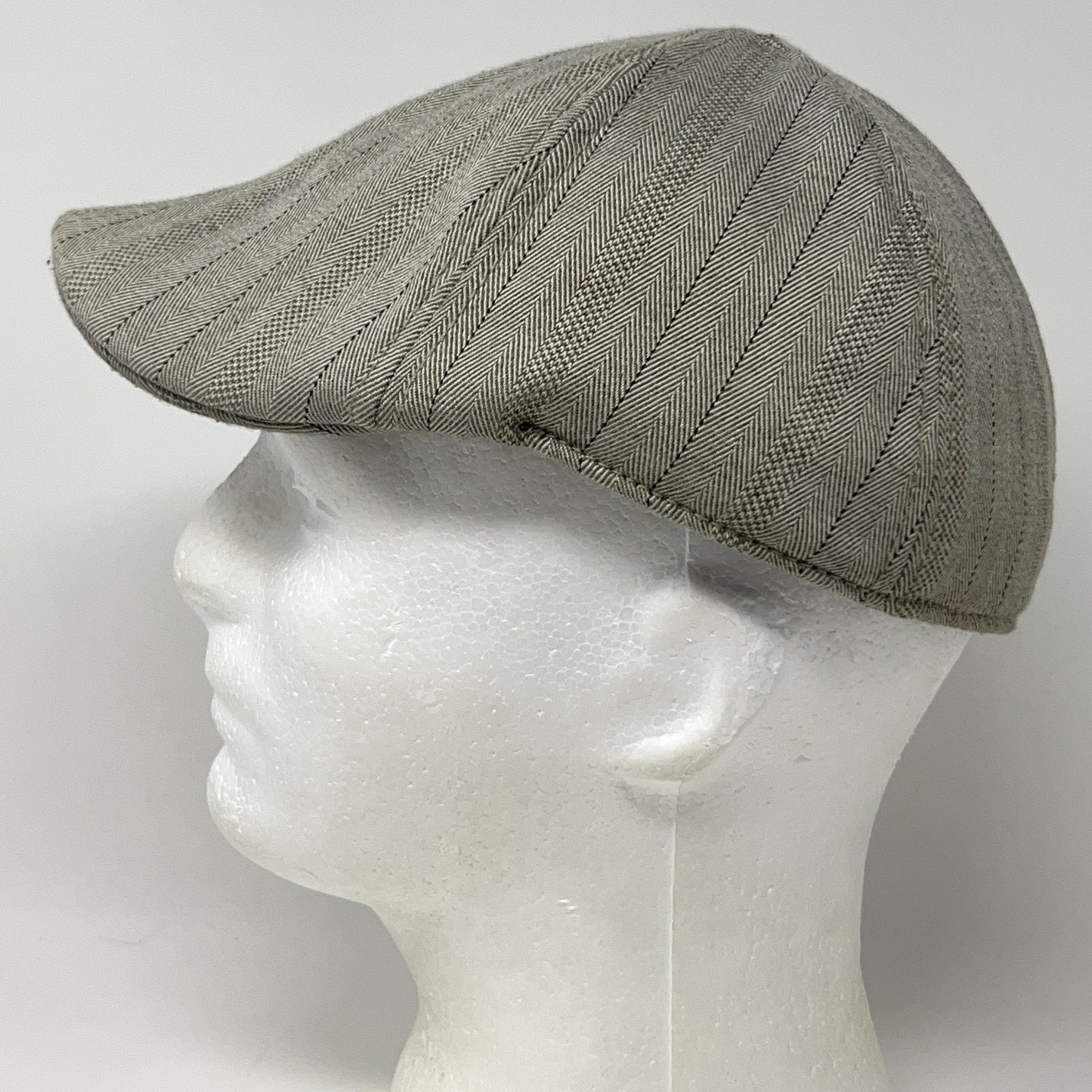 Vintage Stone Herringbone Flat Cap Hat Ivy Newsboy Cabbie Driving Beige S-M