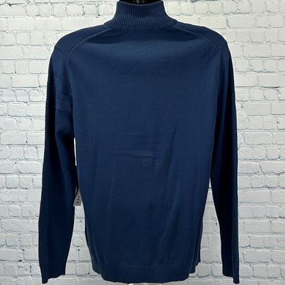 DKNY Full Zip Mock Neck Sweater Long Sleeve Cotton Navy Blue Mens L Large - Neon Vintage